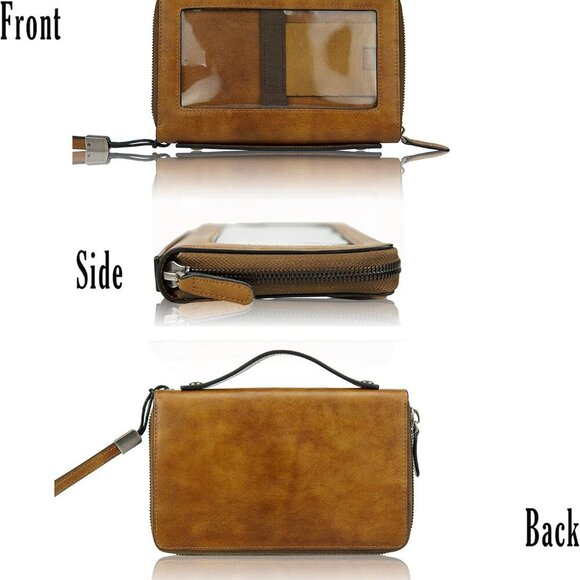 Women's Wallet Leather Clutch Purse and Handbag Wristlet Phone Wallet Case Brown - Picture 6 of 7